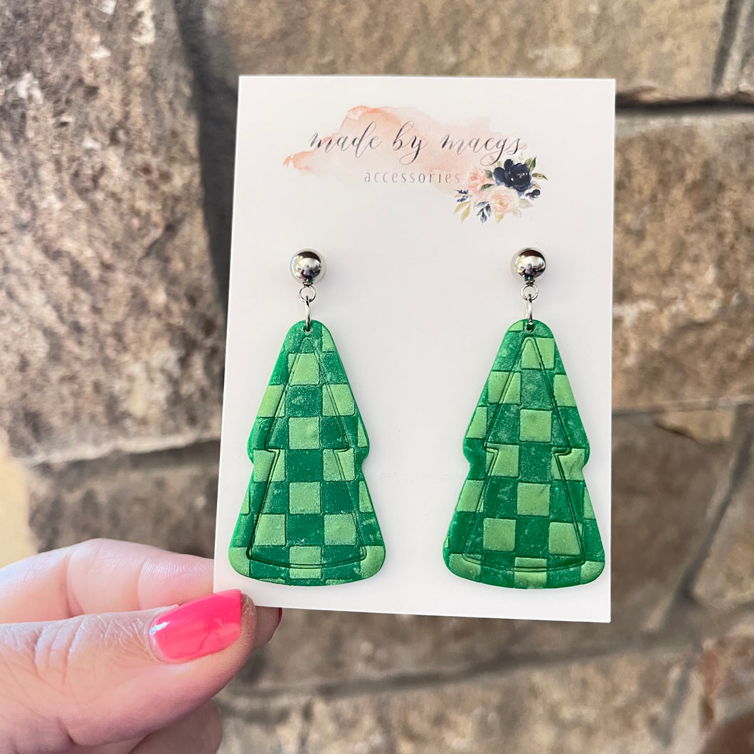 Green Checkered Christmas Tree Dangles