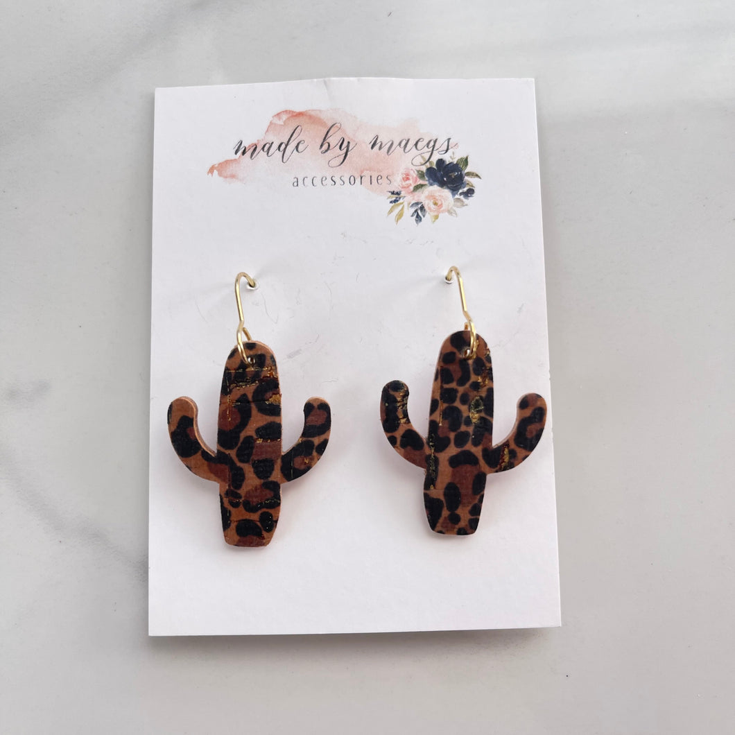 Leather - Leopard - Cactus Dangles