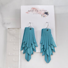 Load image into Gallery viewer, Leather - Turquoise and Shimmer Triple Layer Fringe - Mini-Mega Dangles
