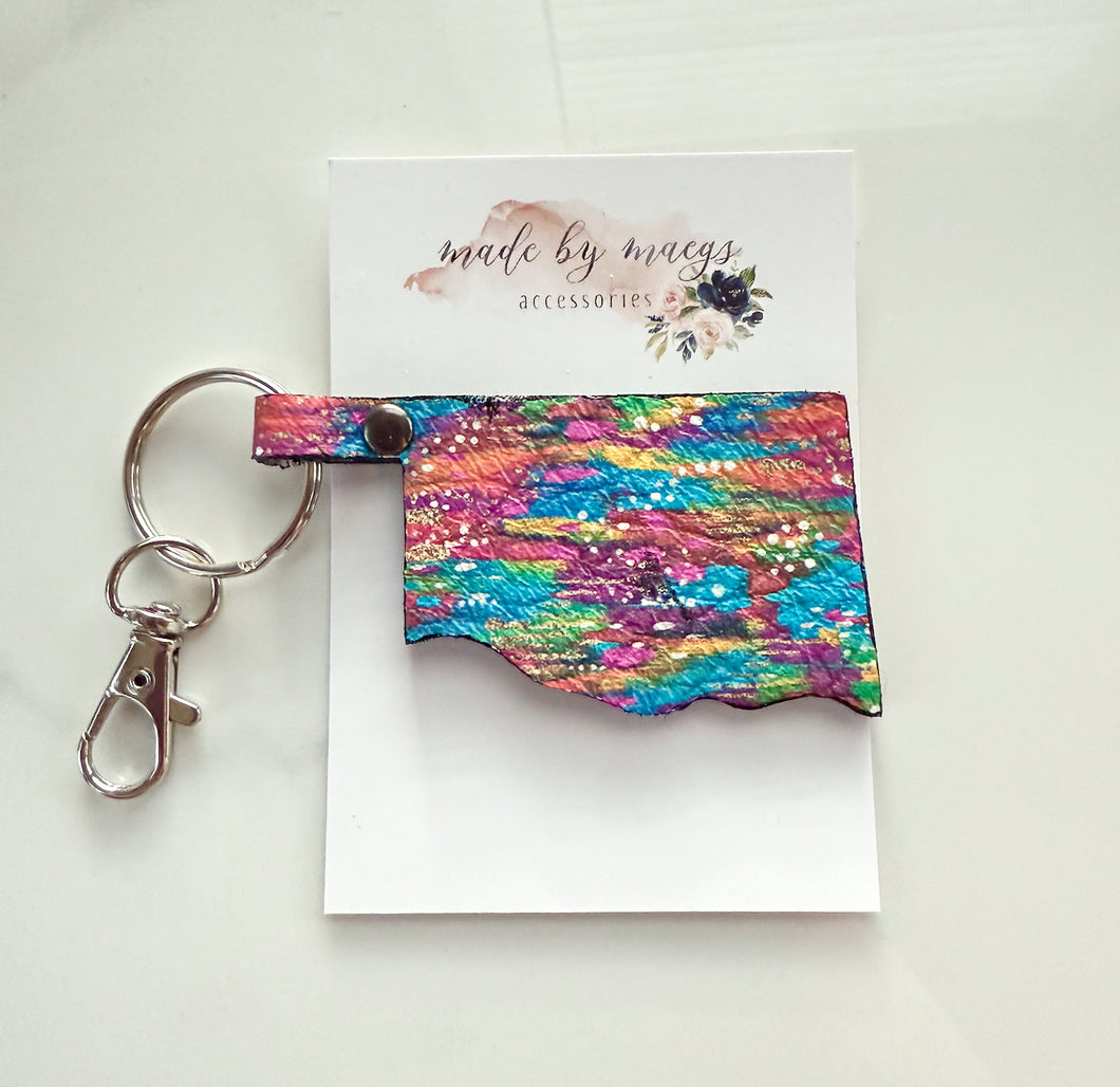 Keychain - Oklahoma - Brush Strokes Leather