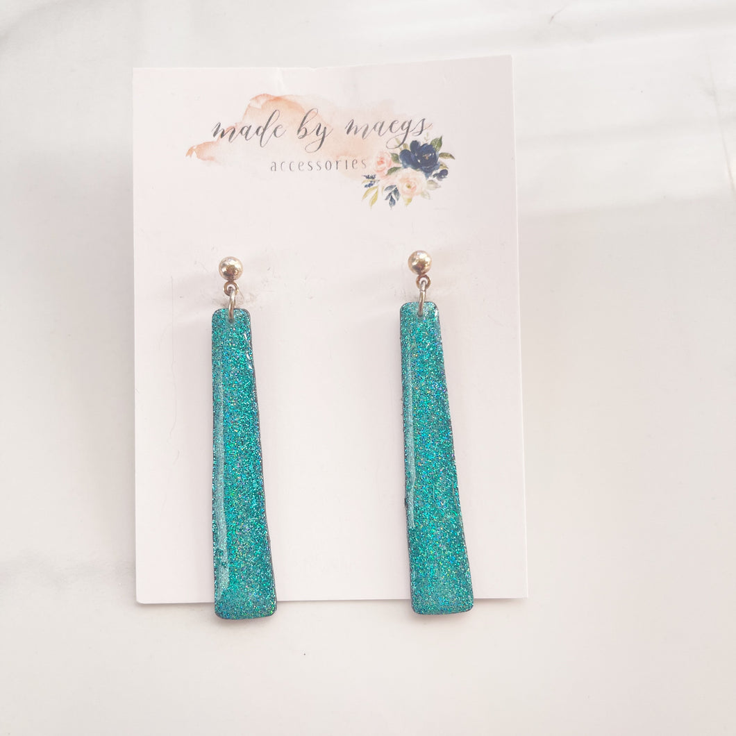 Clay - Glitter Teal - Elegant Bars Dangles