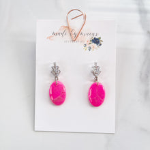 Load image into Gallery viewer, Date Night - Neon Pink Oval Dangles
