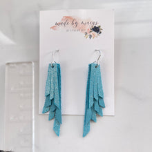 Load image into Gallery viewer, Leather - Turquoise and Shimmer Triple Layer Fringe - Mini-Large Dangles
