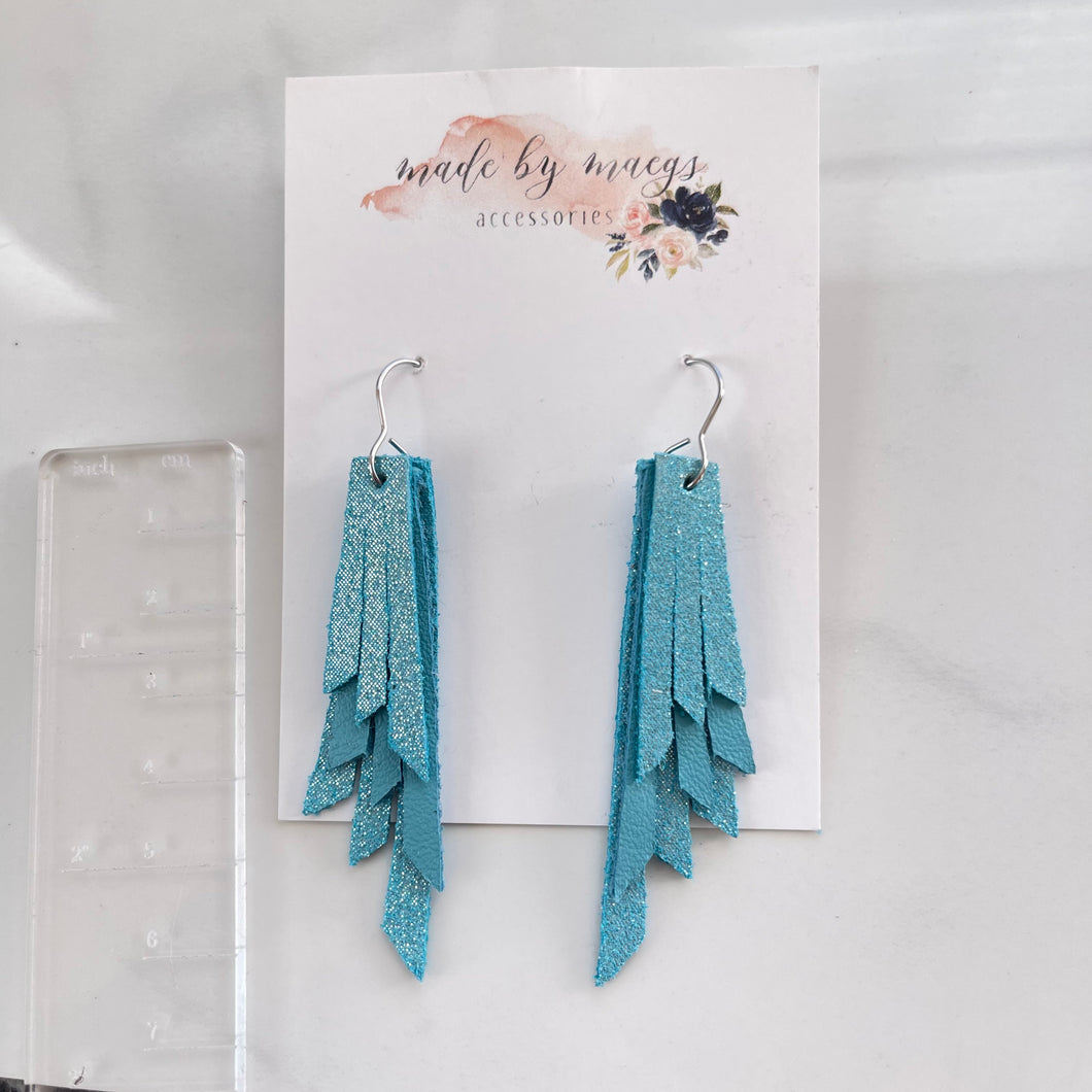 Leather - Turquoise and Shimmer Triple Layer Fringe - Mini-Large Dangles