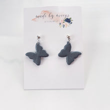 Load image into Gallery viewer, Clay - Charcoal Grey Butterfly- Dangles
