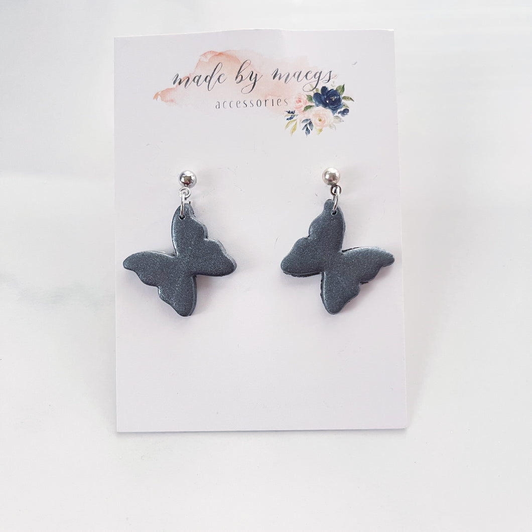 Clay - Charcoal Grey Butterfly- Dangles