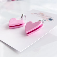 Load image into Gallery viewer, Clay - Light Pink Heart Macarons - Hoop Dangles
