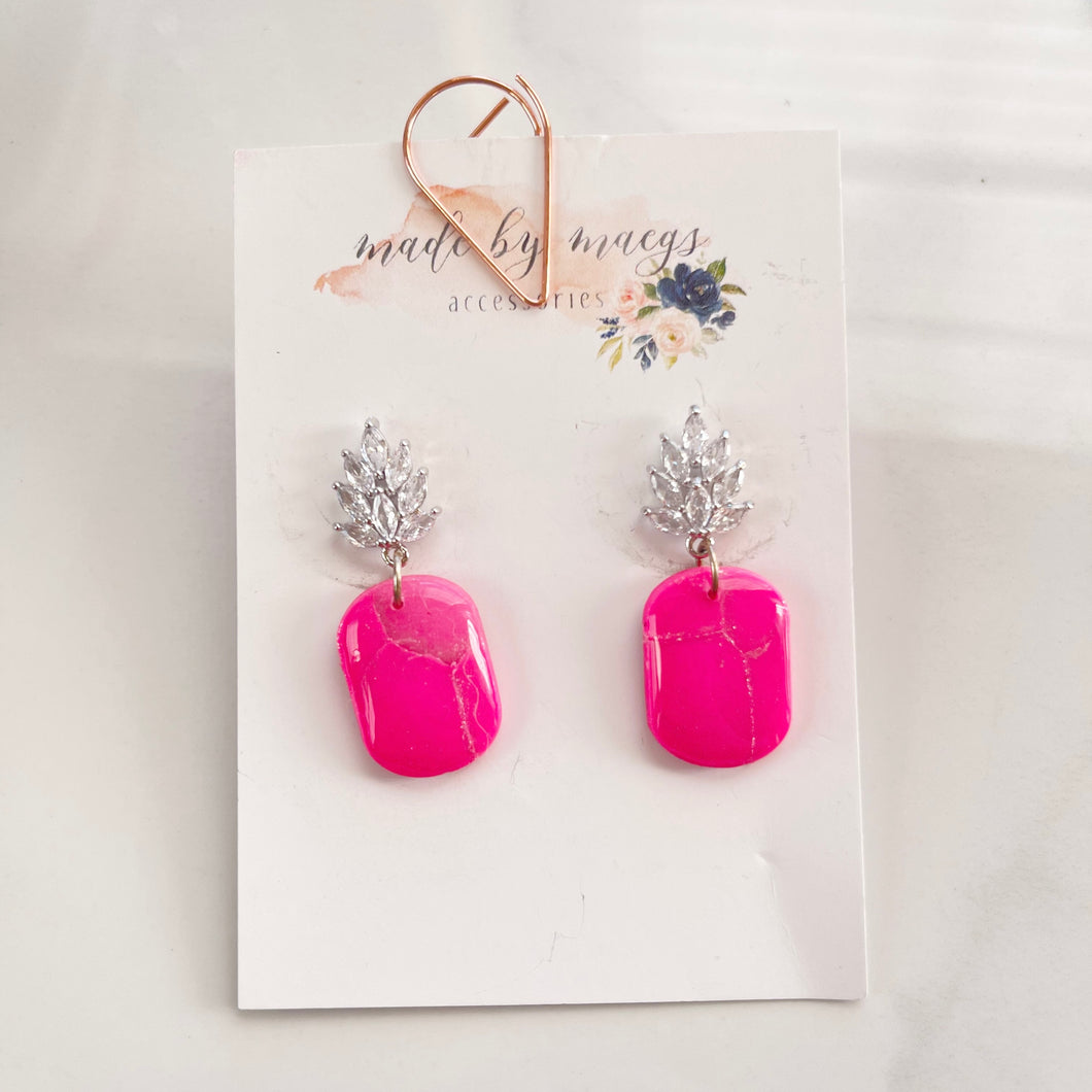 Date Night - Neon Pink Rounded Rectangle Dangles