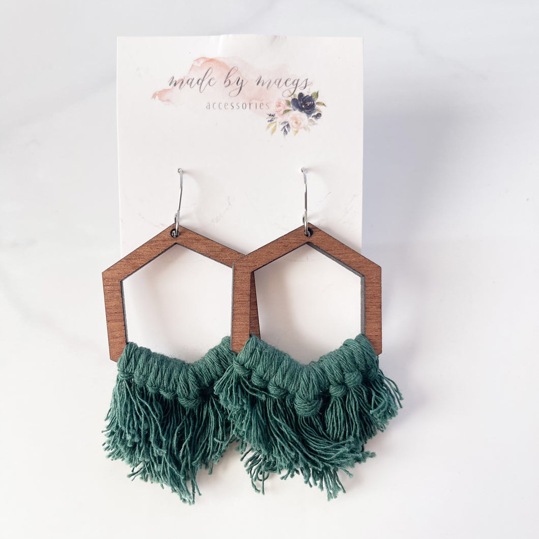 Macrame - Hunter Green Hexagon Dangles