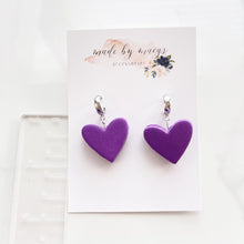 Load image into Gallery viewer, Clay - Purple Heart Macarons - Hoop Dangles
