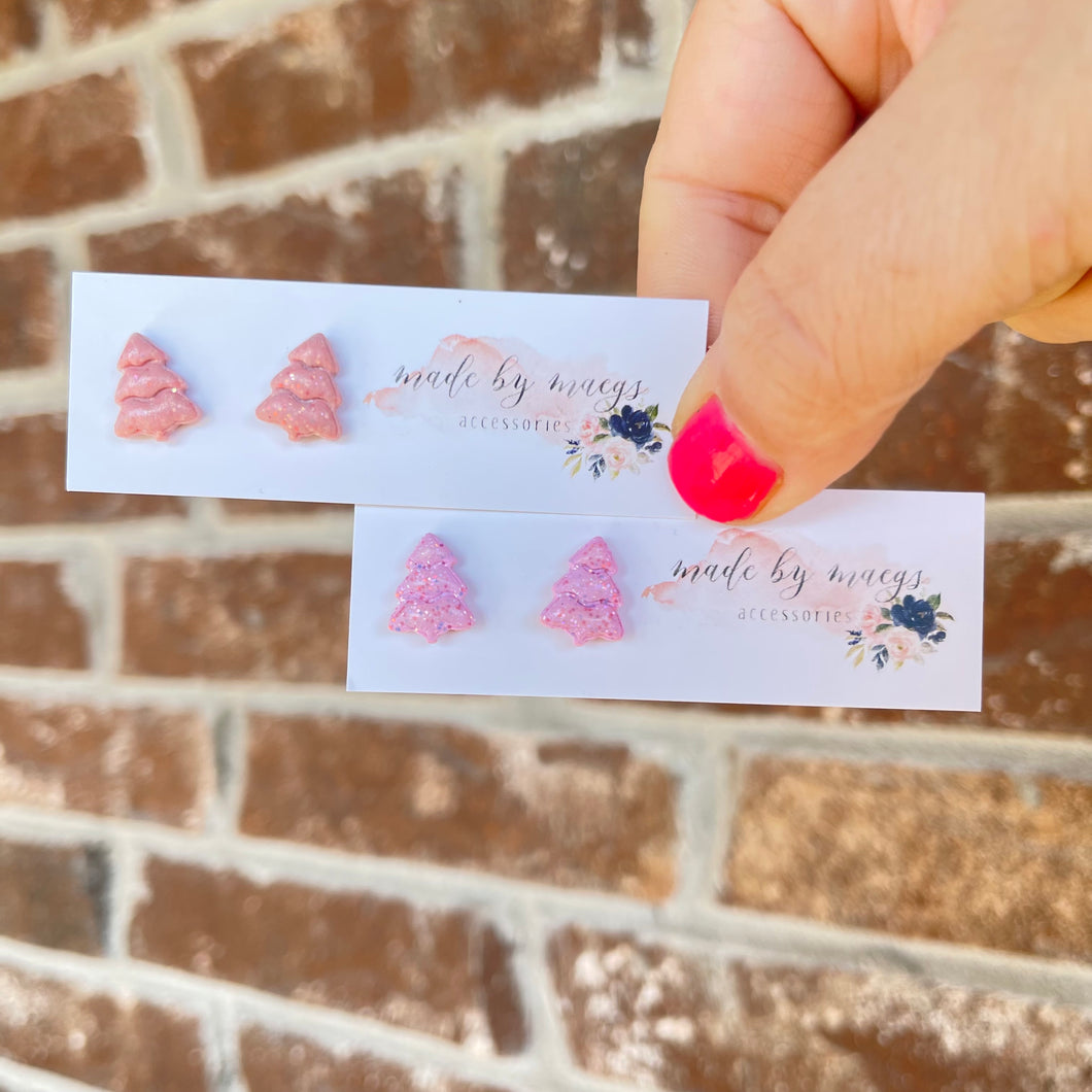 Pink Christmas Tree Studs