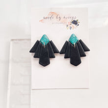 Load image into Gallery viewer, Clay - Glitter Teal &amp; Black -  Fancy Dangles
