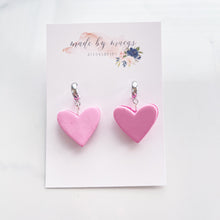 Load image into Gallery viewer, Clay - Light Pink Heart Macarons - Hoop Dangles
