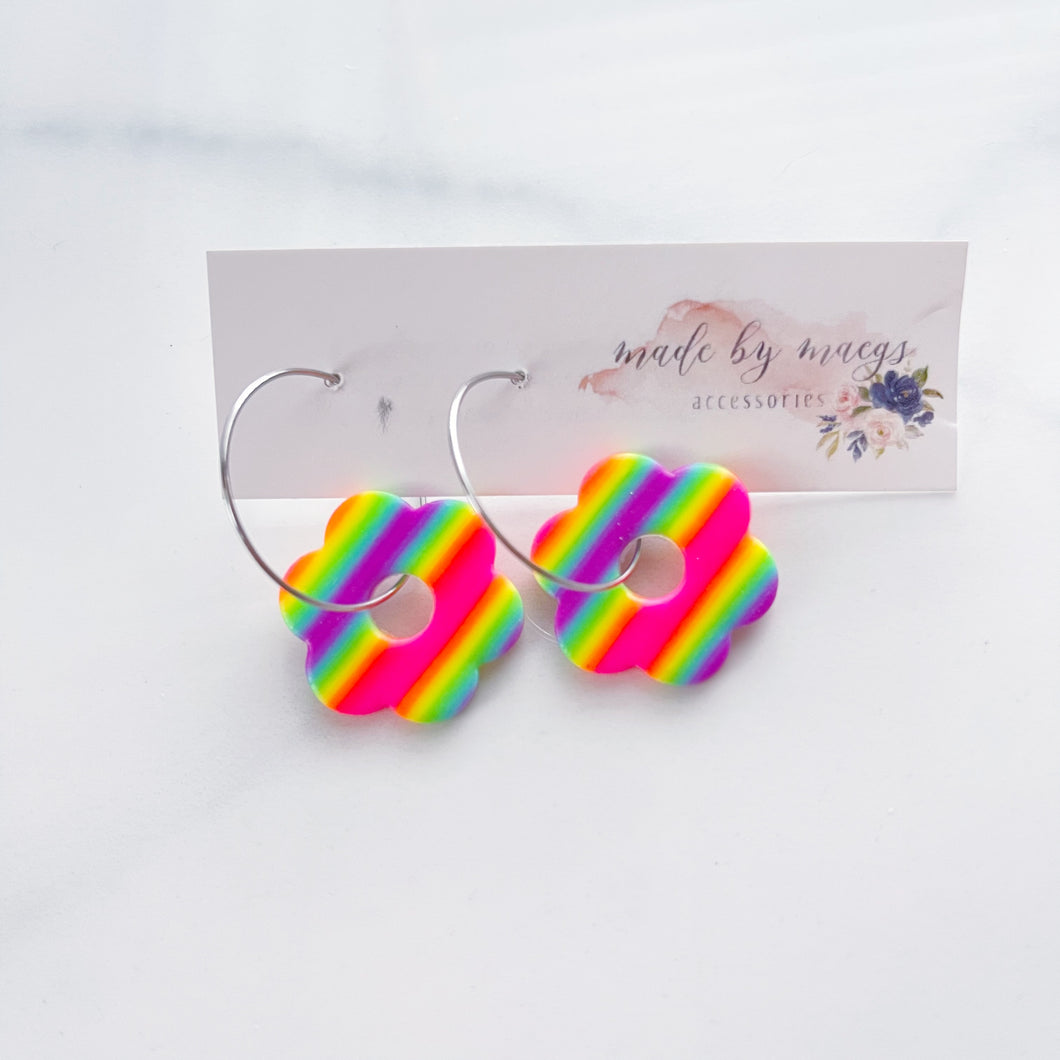 Clay - Neon 6 Petal Stripe Flower - Hoops