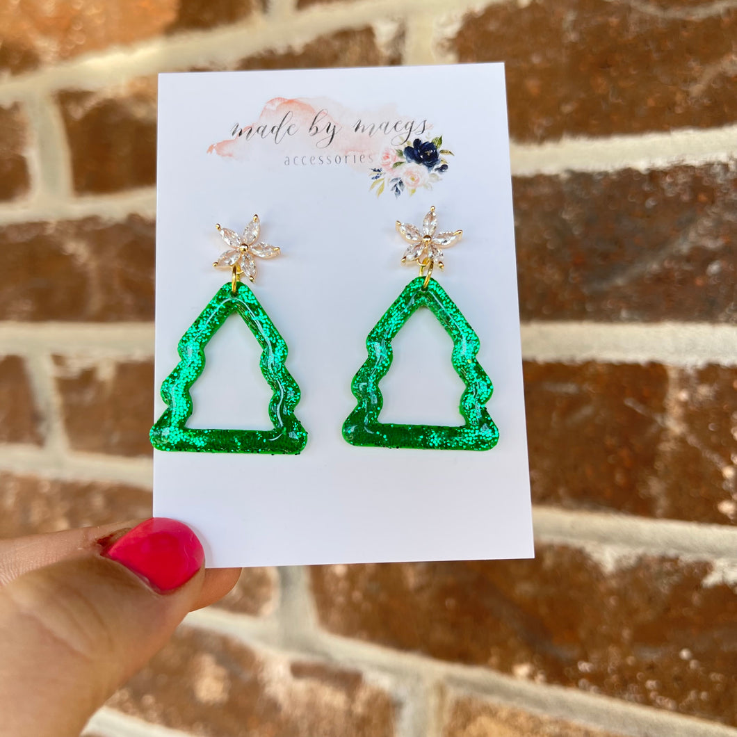 Green Christmas Tree Cut-Out Dangles