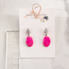 Load image into Gallery viewer, Date Night - Neon Pink Oval Dangles
