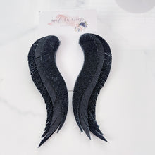 Load image into Gallery viewer, Leather - Matte Black &amp; Stingray Black - Fringe Angel Wings
