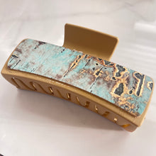 Load image into Gallery viewer, Claw Clip - 4” - Light Blue &amp; Gold Tree Bark
