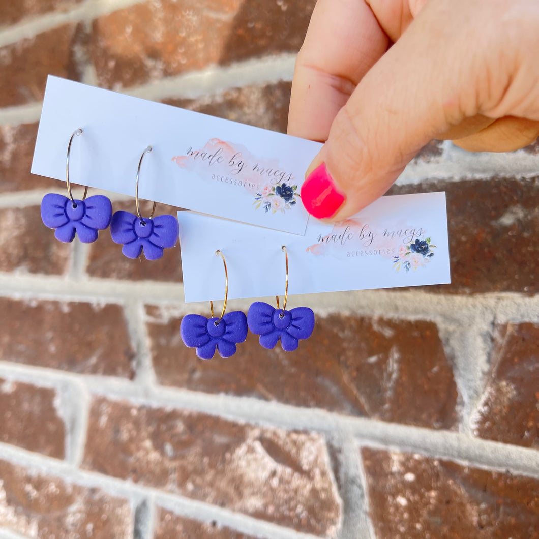 Purple Christmas Bow Hoop Dangles