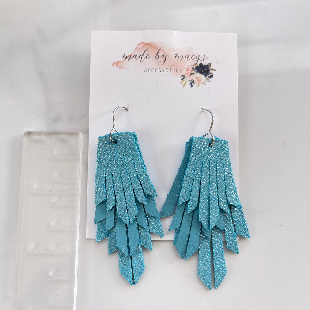 Leather - Turquoise and Shimmer Triple Layer Fringe - Mini-Mega Dangles