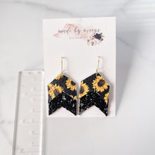 Load image into Gallery viewer, Leather - Sunflowers &amp; Black Glitter - Double Arrow Dangles
