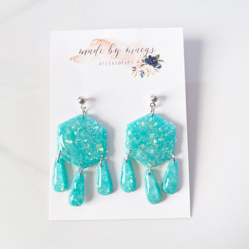 Clay - Opal Peacock Teal - Fringe Dangles