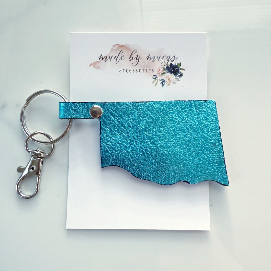 Keychain - Oklahoma - Metallic Baby Blue Leather