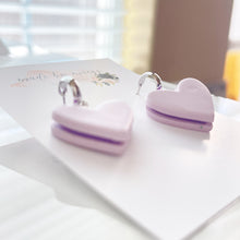 Load image into Gallery viewer, Clay - Lavender Heart Macarons - Hoop Dangles
