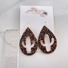 Load image into Gallery viewer, Leather - Leopard Drop Cactus Cutouts - Dangles
