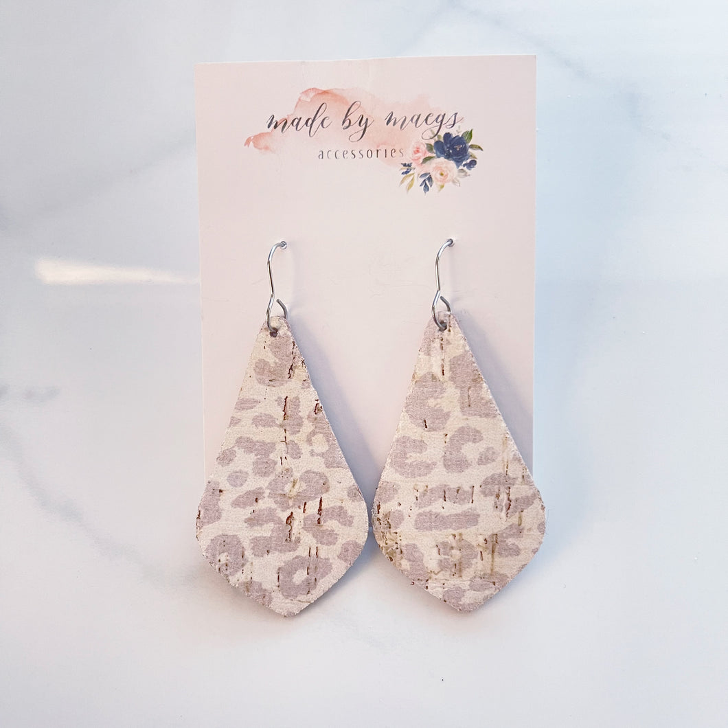 Leather - White & Ivory Leopard - Pointed Dangles