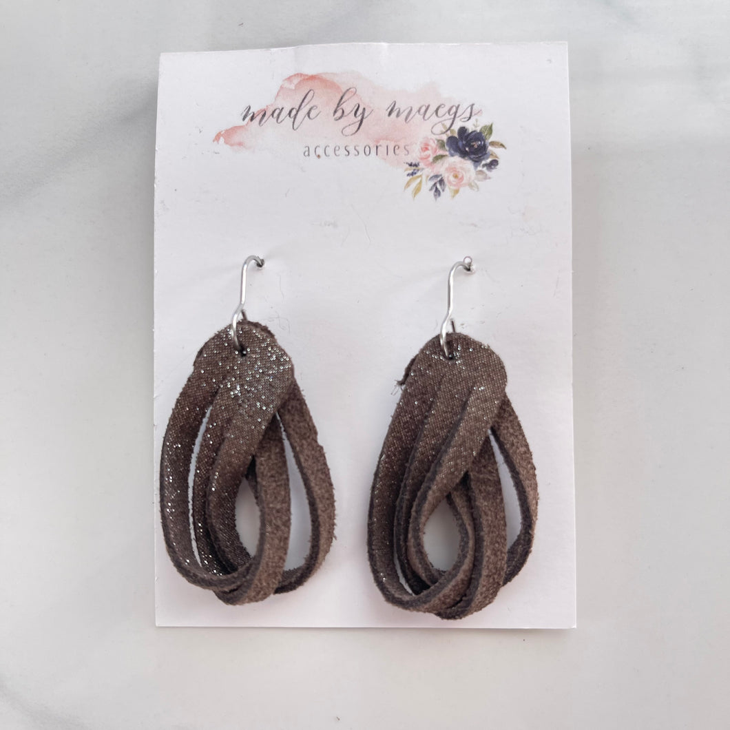 Leather - Glitter Loops Taupe/Brown - Dangles