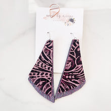 Load image into Gallery viewer, Leather - Tooled Western and Glitter Purple  - Fan Fringe Dangles
