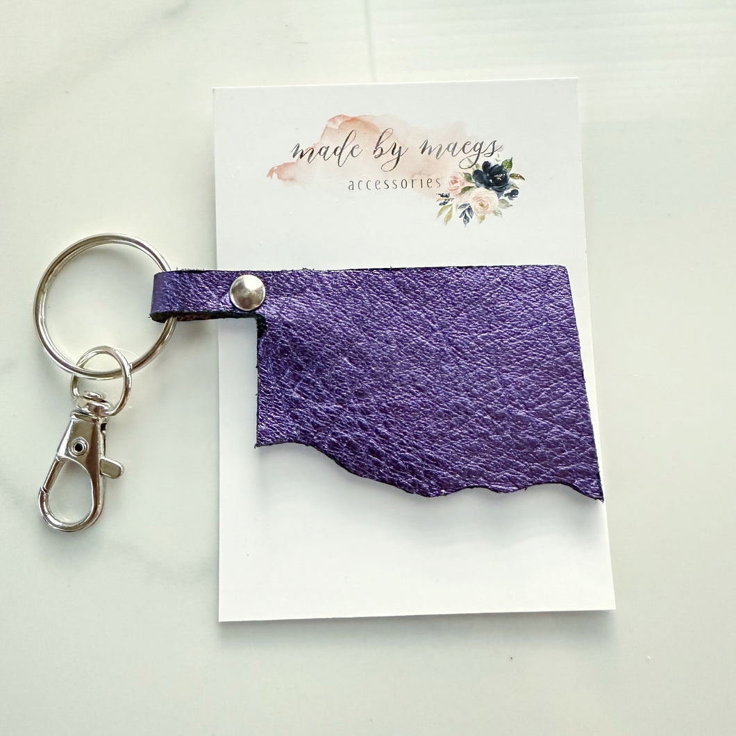 Keychain - Oklahoma - Metallic Purple Leather