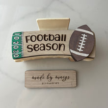 Load image into Gallery viewer, 4” Claw Clip - Various Color Clips with Football Season Wooden Cover
