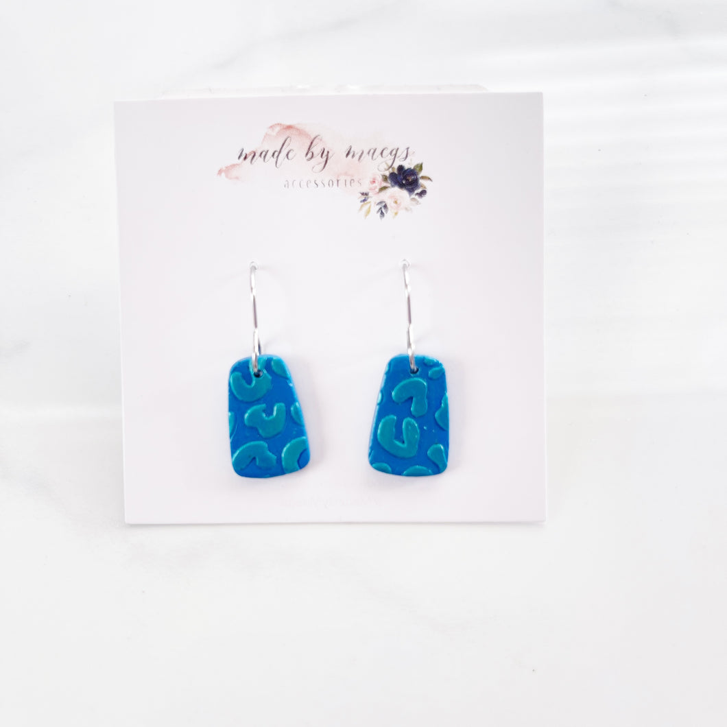 Clay - Blue & Turquoise Leopard - Rectangle Dangles