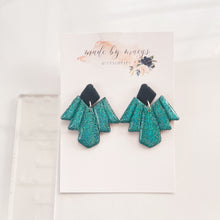 Load image into Gallery viewer, Clay - Black &amp; Glitter Teal -  Fancy Dangles
