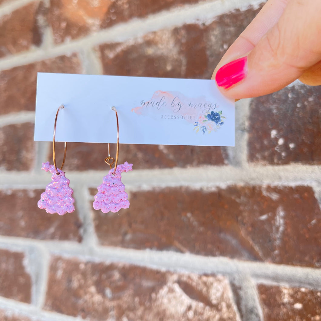 Pink Christmas Tree Hoops