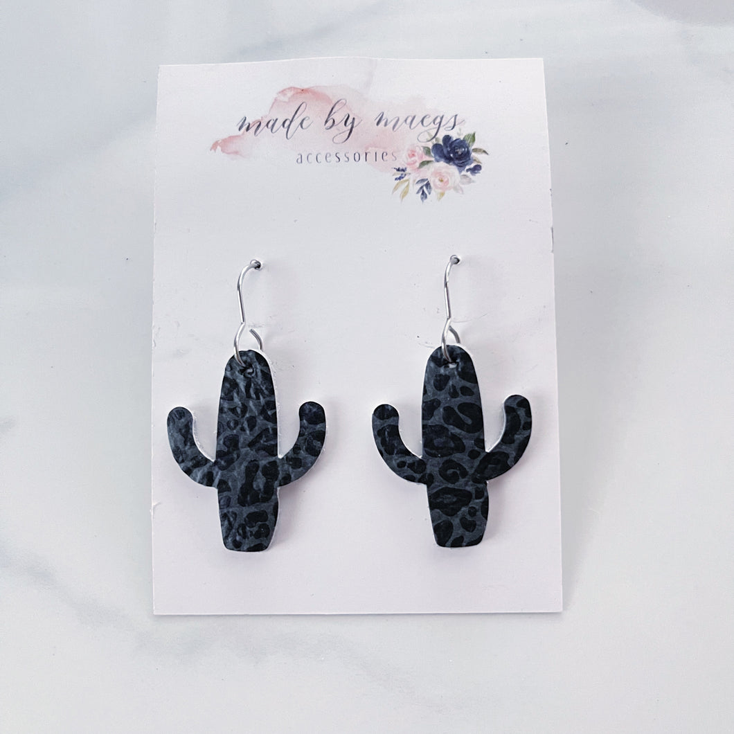 Leather - Black & Charcoal Leopard - Cactus Dangles