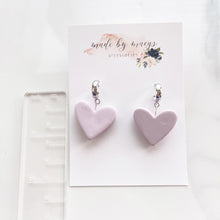 Load image into Gallery viewer, Clay - Lavender Heart Macarons - Hoop Dangles
