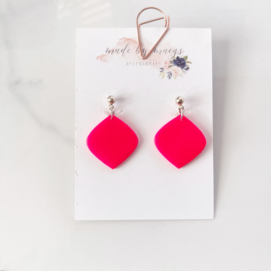 Valentine’s Collection - Neon Pink Rounded Diamond Dangles