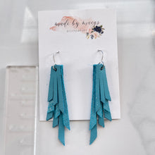 Load image into Gallery viewer, Leather - Turquoise and Shimmer Triple Layer Fringe - Mini-Large Dangles
