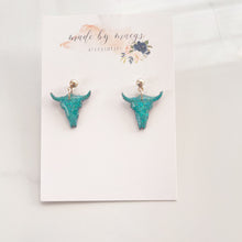 Load image into Gallery viewer, Clay - Glitter Teal - Steer Heads Dangles
