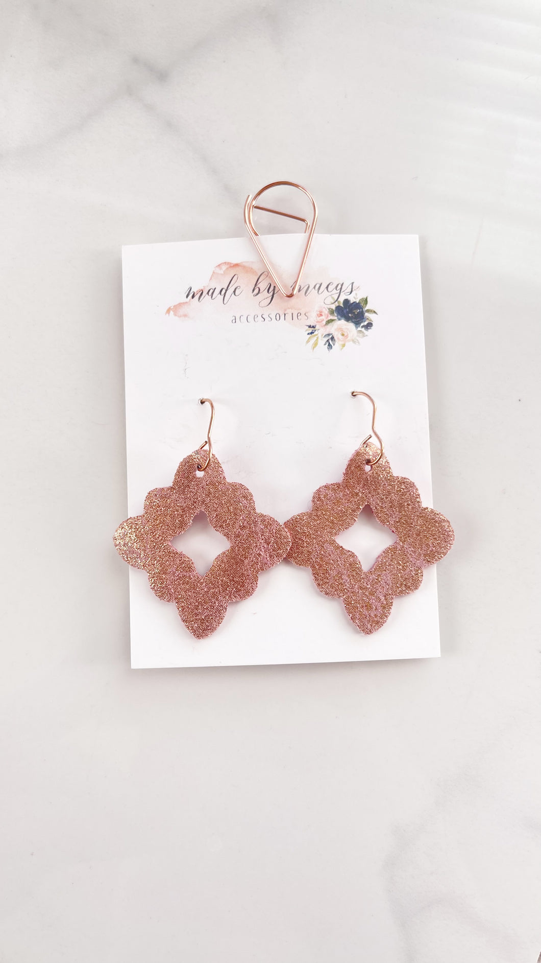 Leather - Rose Gold Shimmer - Scalloped Diamond