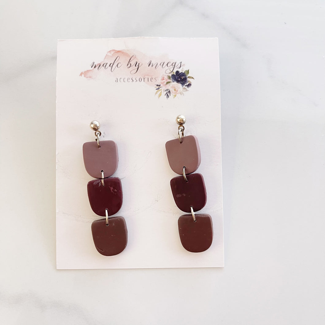 Clay - Burgundy Ombre Triple - Dangles