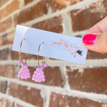 Load image into Gallery viewer, Pink Christmas Tree Hoops
