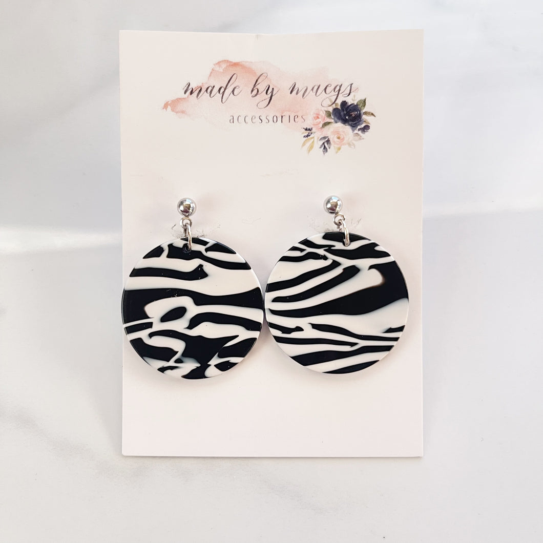 Acrylic - Zebra Print - Circle Dangles