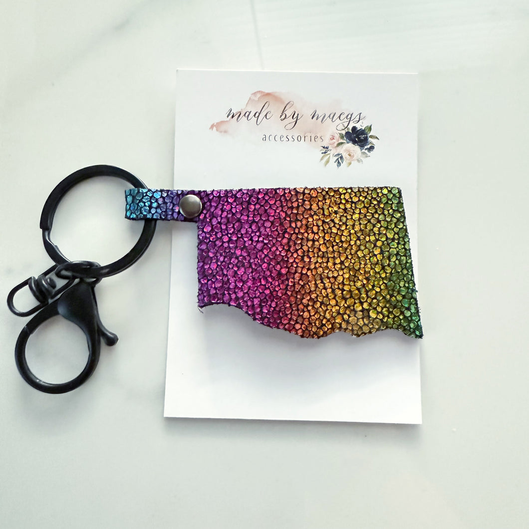Keychain - Oklahoma - Metallic Rainbow Leather