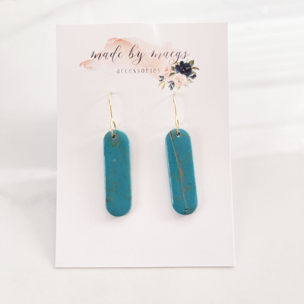 Clay - Turquoise Skinny Ovals - Dangles