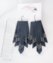 Load image into Gallery viewer, Leather - Matte Black &amp; Glitter - Triple Layer Fringe Mega Dangles
