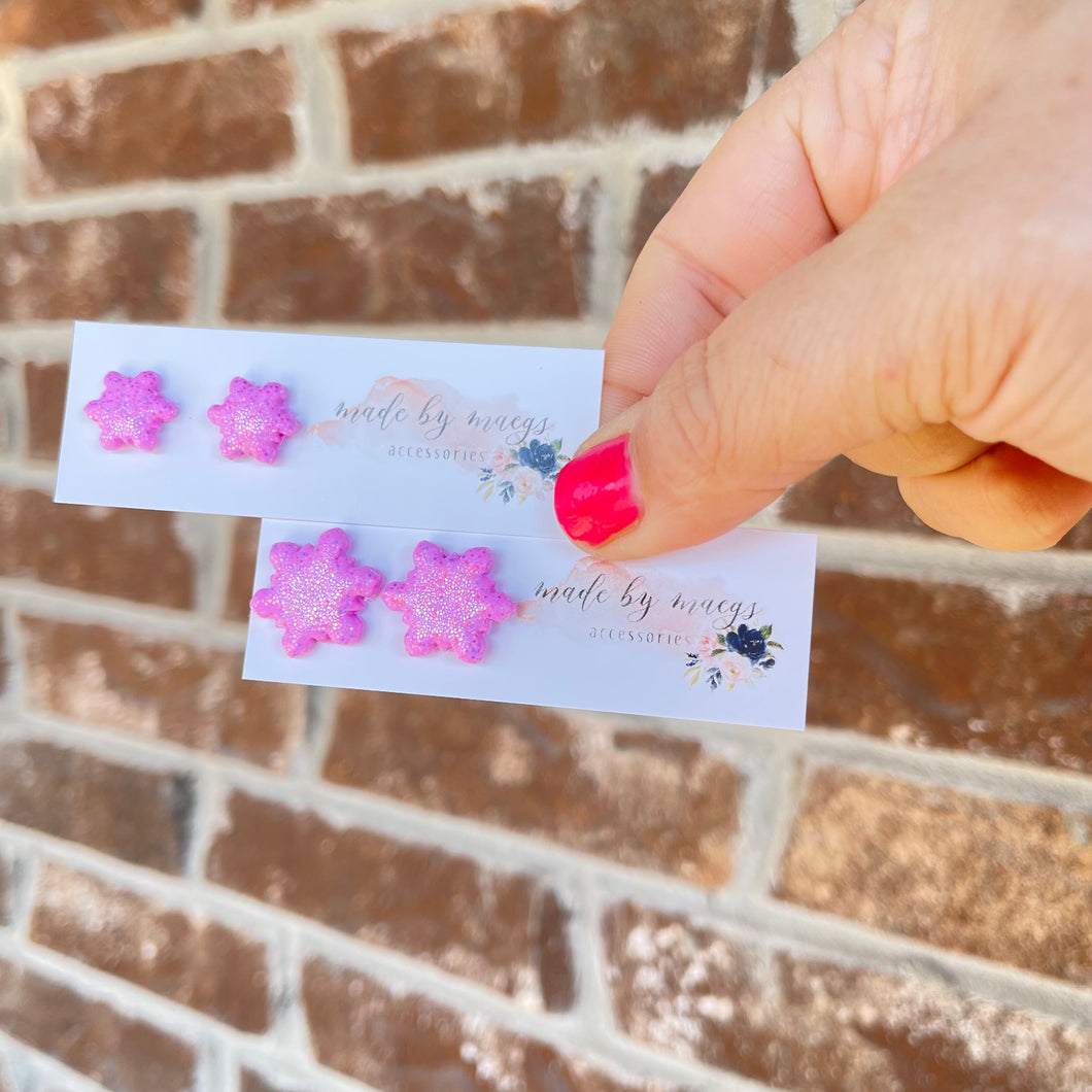 Pink Christmas Snowflake Studs